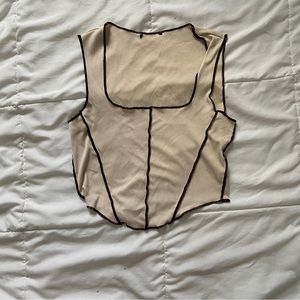 cream/black corset inspired open seam tank top